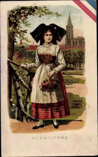 Litho Alsacienne, Elsässerin in Tracht, Standportrait