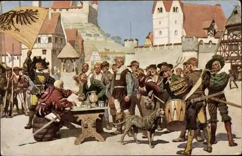Künstler Ak Röchling, C., Bauern und Landsknechte, 16 Jahrhundert