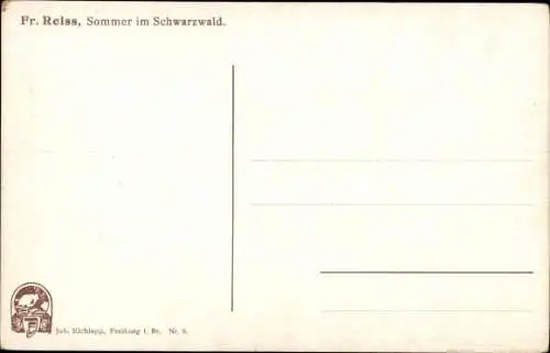 Künstler Ak Reiss, Fritz, Landschaft mit Flusslauf und Bauernhof, Wolken, Schwarzwald