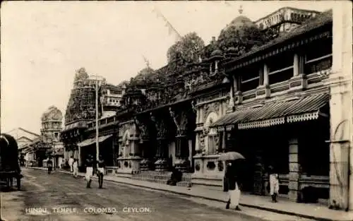 Ak Colombo Ceylon Sri Lanka, Straßenparty, Hindu-Tempel