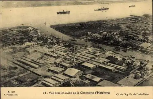 Ak Haiphong Vietnam, Flugzeugansicht der Zementfabrik