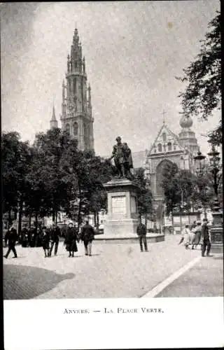 Ak Antwerpen Antwerpen Flandern, Der Grüne Platz, Denkmal