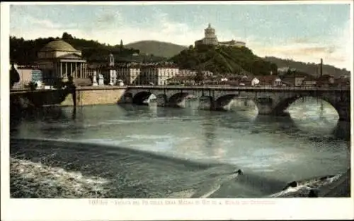 Ak Torino Turin Piemonte, Chiesa della Gran Madre di Dio, Brücke