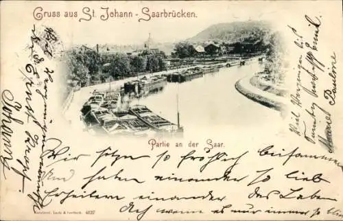 Ak St. Johann Saarbrücken im Saarland, Partie an der Saar, Schiffe