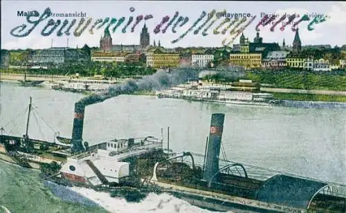Glitzer Ak Mainz am Rhein, Stromansicht, Dampfschiff
