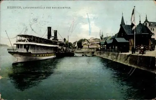 Ak Biebrich Wiesbaden in Hessen, Landungsstelle der Rheindampfer