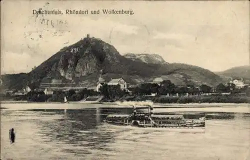 Ak Königswinter am Rhein, Rhöndorf, Wolkenburg, Dampfer