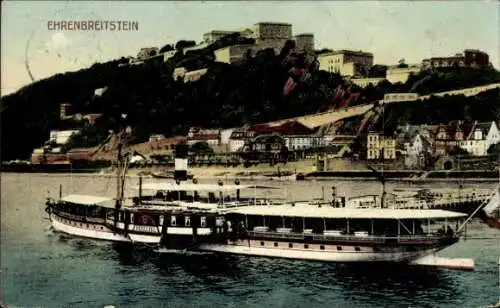 Ak Ehrenbreitstein Koblenz am Rhein, Gesamtansicht, Schiff