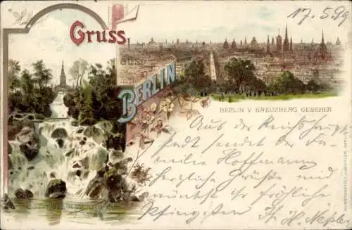 Litho Berlin Kreuzberg, Wasserfall im Victoria Park, Panorama