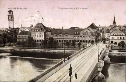 Ak Mülheim an der Ruhr, Schlossbrücke, Stadtbad