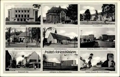 Ak Marl im Ruhrgebiet, Theater, Rathaus, Chemische Werke, Zeche Brassert, Schwesternheim, Kirche