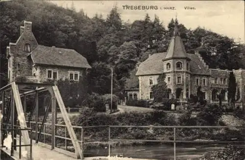 Ak Treseburg Thale im Harz, Villen, Brücke