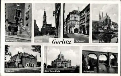Ak Görlitz in der Lausitz, Rathaus, Schönhof, Rathaustreppe, Stadthalle