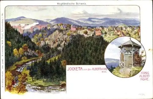 Künstler Ak Jocketa Pöhl Vogtland, Panorama, König Albert Höhe