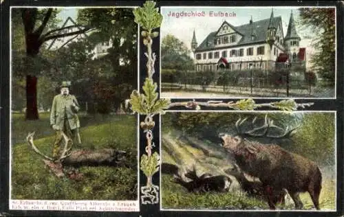 Ak Würzberg Michelstadt im Odenwald, Jagdschloss Eulbach, Jäger mit Beute, Wild