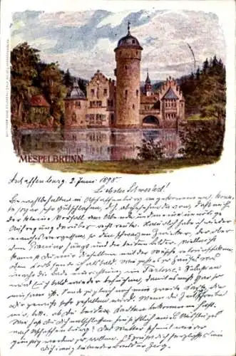 Künstler Litho Mespelbrunn im Spessart Unterfranken, Schloss
