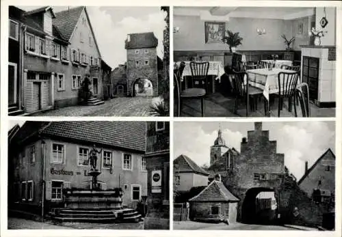 Ak Sommerhausen am Main Unterfranken, Weinstube-Cafe Unkel, Gaststube, Brunnen, Tor