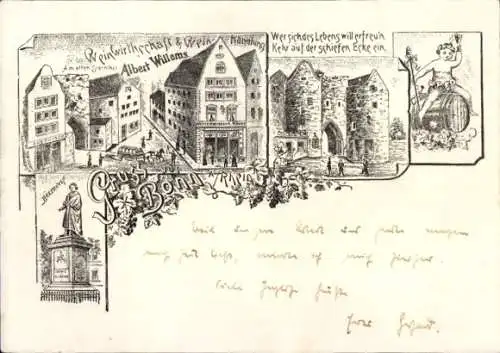 Künstler Ak Bonn am Rhein, Weinwirtschaft Im Gequetschten, Albert Willems