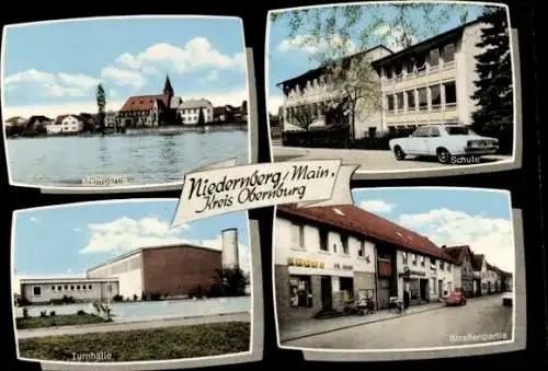 Ak Niedernberg am Main Unterfranken, Main, Straße, Turnhalle