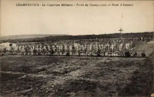 Ak Champenoux Meurthe et Moselle, Der Wald von Champenoux und der Militärfriedhof Mont d’Amance