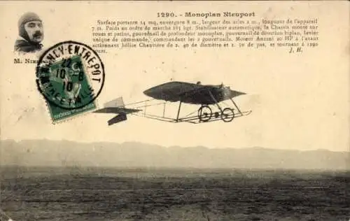 Ak Flugzeug, Monoplan Nieuport, Pilot, Flugpionier