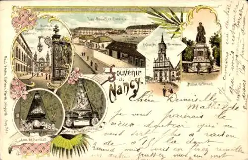 Litho Nancy Meurthe et Moselle, Kasernen, Denkmal, Straßenpartie, Kathedrale