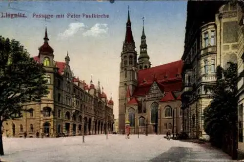 Ak Legnica Liegnitz Schlesien, Passage mit Peter Paul Kirche