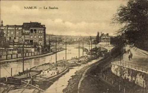 Ak Namur Wallonien, La Sambre, Lastkähne