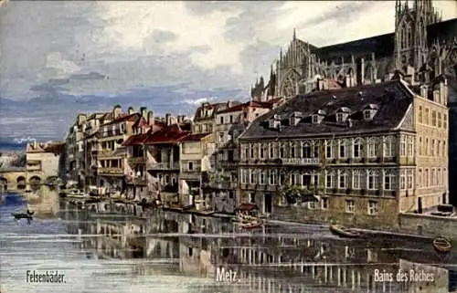 Künstler Ak Metz Moselle, Bains des Roches, Felsenbäder