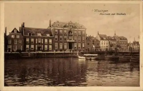 Ak Vlissingen Zeeland Niederlande, Houtkade met Stadhuis