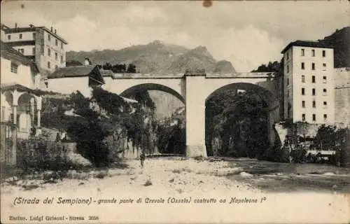 Ak Simplon Kanton Wallis, große Brücke in Crevola (Oxsola)
