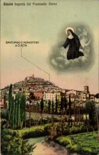 Ak Cascia Umbria, Gesamtansicht, Santa Rita von Cascia, Nonne