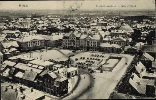 Ak Jelgava Mitau Lettland, Gesamtansicht, Marktplatz, Winter
