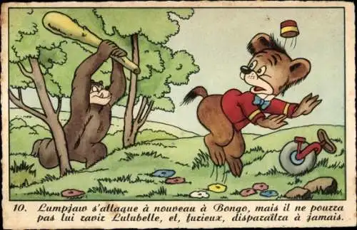 Künstler Ak Walt Disney, Zwei Bären, Einrad, Lumpjaw s'attaque a nouveau a Bongo
