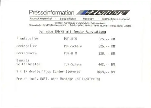Foto Auto, BMW 5 mit Zender Ausstattung