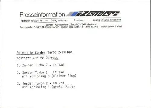 Foto Auto, Zender Turbo-2-LM-Rad, Volkswagen Corrado