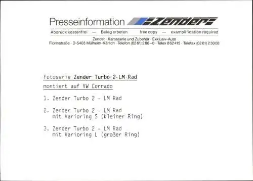 Foto Auto, Zender Turbo-2-LM-Rad, Volkswagen Corrado