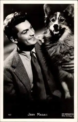 Ak Schauspieler Jean Marais, Portrait mit Hund