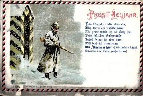 Ak Glückwunsch Neujahr, Wachsoldat, Winter, Schneefall