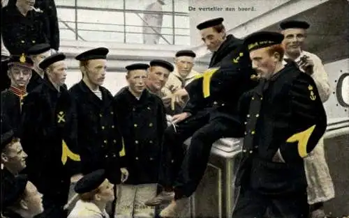 Ak Niederländische Marinesoldaten in Uniformen, Kriegsschiff, Pfeife