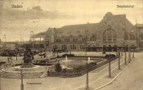 Ak Aachen, Hauptbahnhof, Kriegerdenkmal