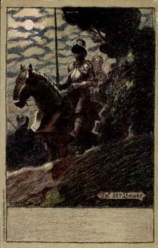 Künstler Litho Schultz, Auf der Lauer, Ritter bei Nacht