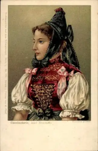Litho Schwarzwald, Eisenbacherin, Frau in Volkstracht
