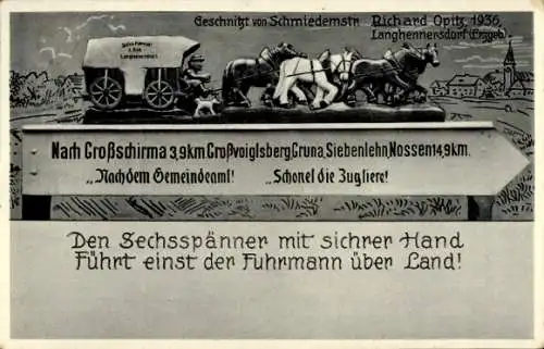 Ak Langhennersdorf Oberschöna in Sachsen, 50jähriges Schulfest 1936, Kutsche, Sechsspänner