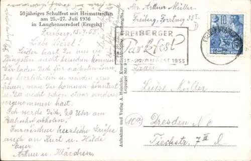 Ak Langhennersdorf Oberschöna in Sachsen, 50jähriges Schulfest 1936, Kutsche, Sechsspänner