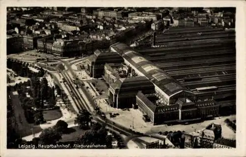 Ak Leipzig in Sachsen, Hauptbahnhof, Fliegeraufnahme