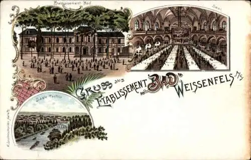 Litho Weißenfels an der Saale, Etablissement Bad, Saalepartie, Saal