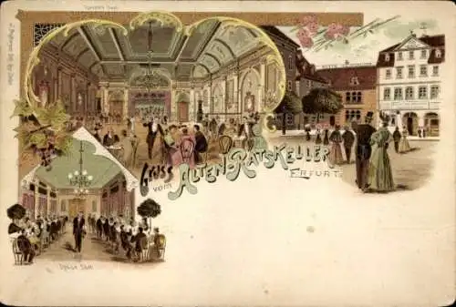 Litho Erfurt in Thüringen, Alter Ratskeller, Speisesaal, Konzertsaal