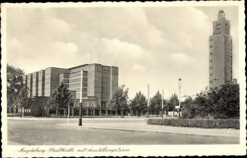 Ak Magdeburg an der Elbe, Stadthalle, Ausstellungsturm