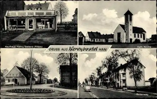 Ak Berenbostel Garbsen Niedersachsen, Kaufhaus Henry Seeland, Kath. Kirche, Dorfplatz, Birkenweg